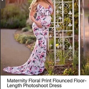 Pinks floral MATERNITY long dress w/ headband Pregnancy pregnant photo shoot M/L